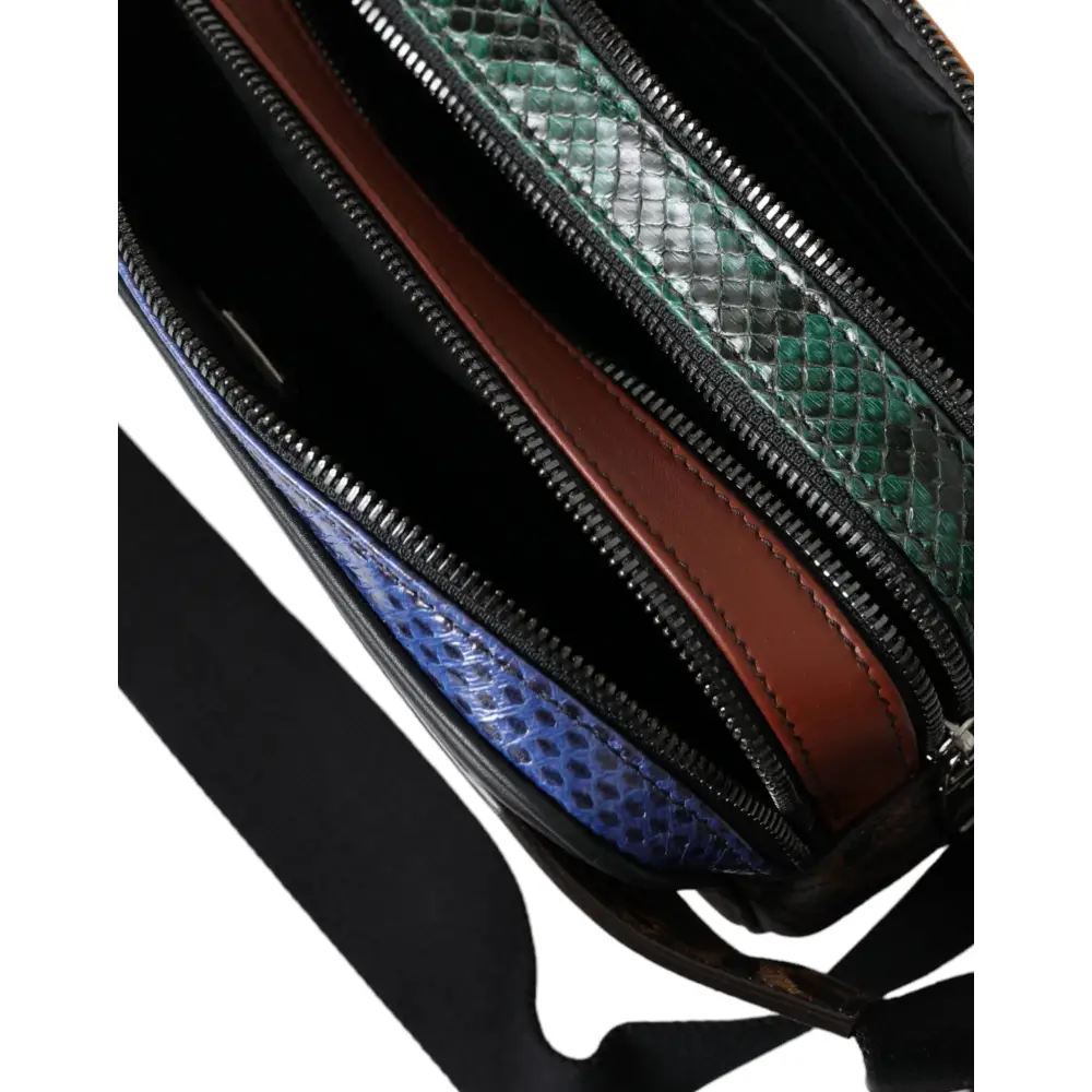 Dolce & Gabbana Schwarzes Exotenleder Logo Gürtel Taille Gürteltasche