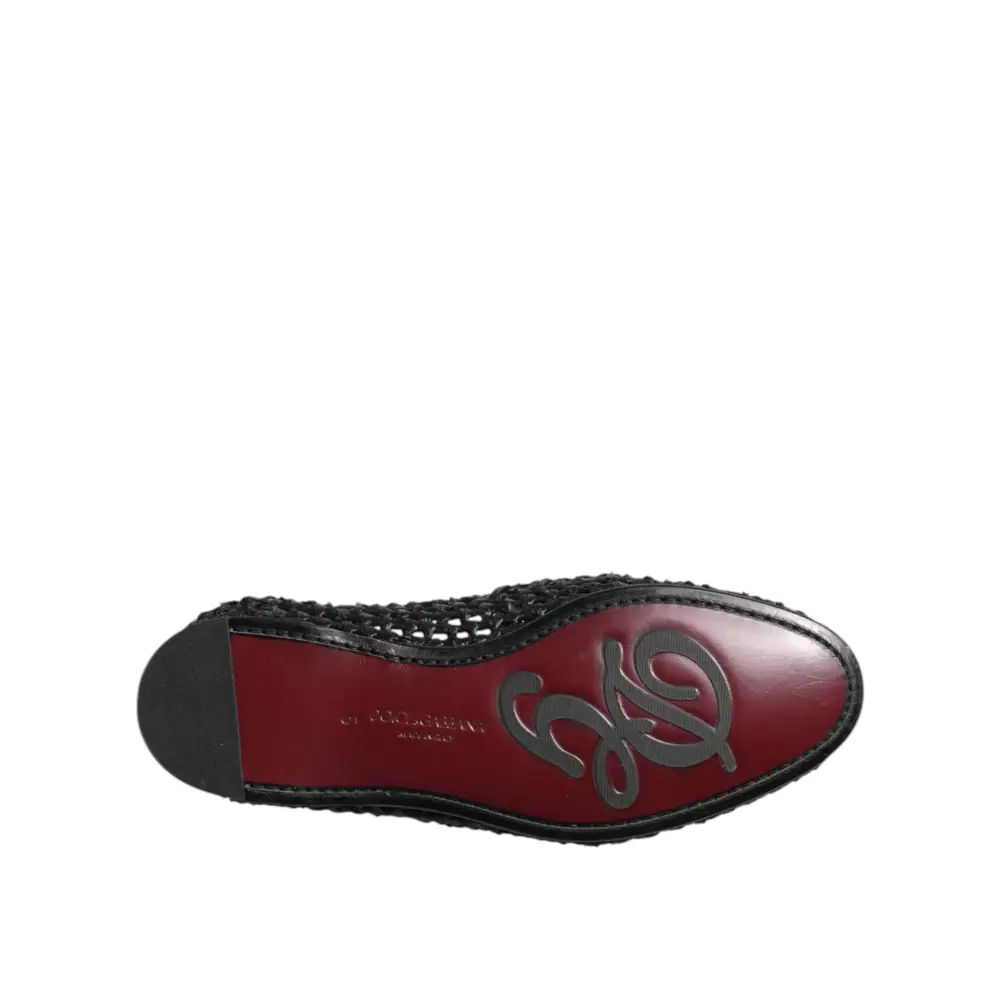 Dolce & Gabbana Schwarzes gewebtes Leder Slip On Loafers Männer Schuhe - EU39/US6