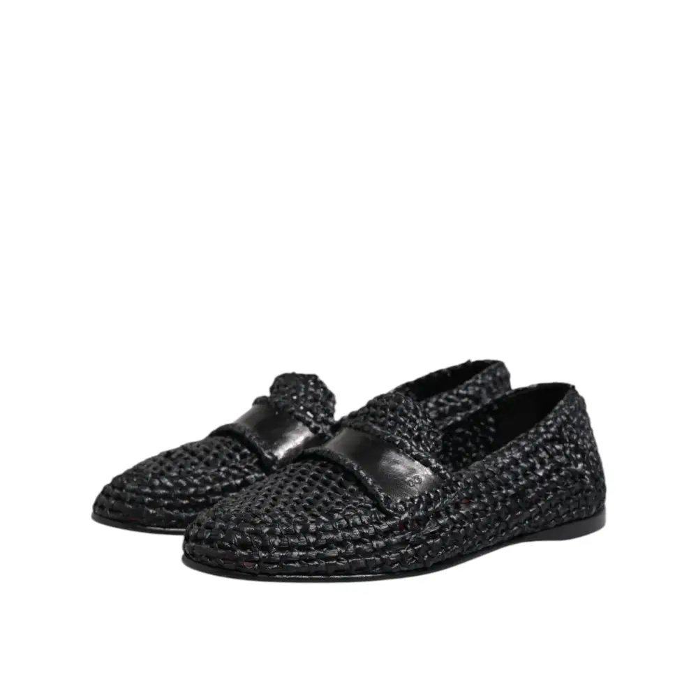 Dolce & Gabbana Schwarzes gewebtes Leder Slip On Loafers Männer Schuhe - EU39/US6