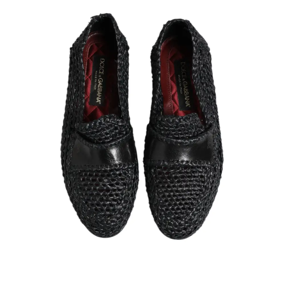 Dolce & Gabbana Schwarzes gewebtes Leder Slip On Loafers Männer Schuhe - EU39/US6