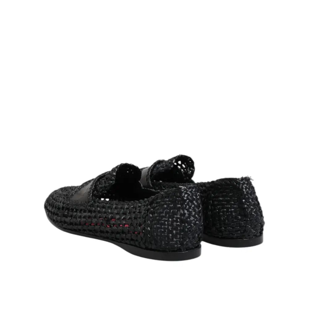 Dolce & Gabbana Schwarzes gewebtes Leder Slip On Loafers Männer Schuhe - EU39/US6