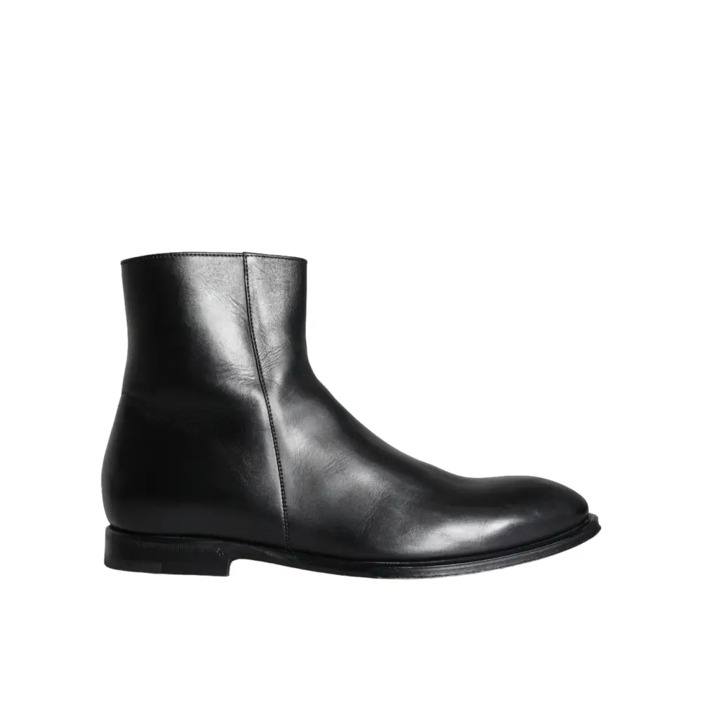 Dolce & Gabbana Schwarzes Kalbsleder Herrenstiefel Herrenschuhe - EU41/US8