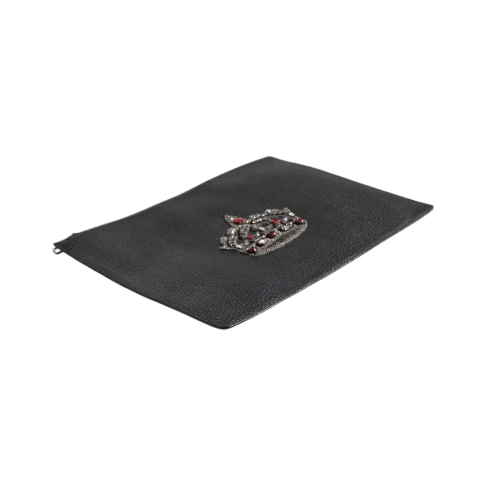 Dolce & Gabbana Schwarzes Kalbsleder Krone verschönert Clutch Pouch Tasche