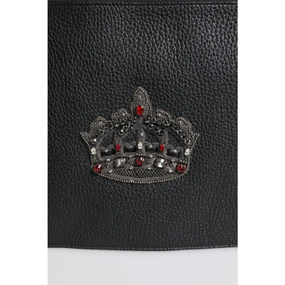 Dolce & Gabbana Schwarzes Kalbsleder Krone verschönert Clutch Pouch Tasche