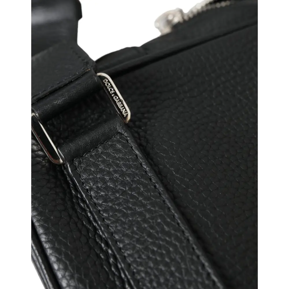 Dolce & Gabbana Schwarzes Kalbsleder Logo Palermo Rucksack Tasche