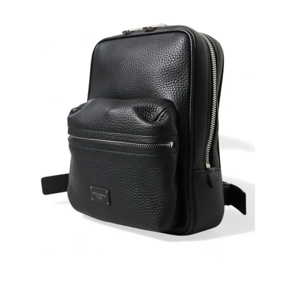 Dolce & Gabbana Schwarzes Kalbsleder Logo Palermo Rucksack Tasche