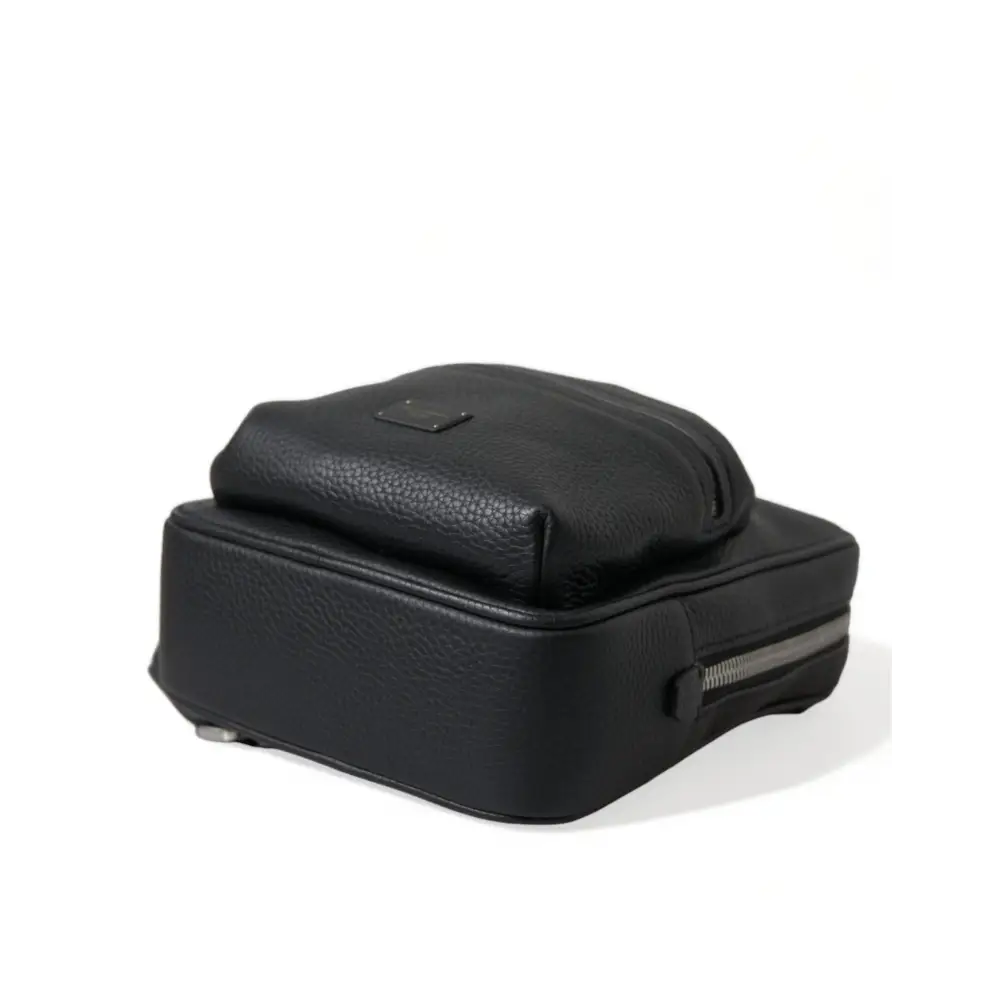 Dolce & Gabbana Schwarzes Kalbsleder Logo Palermo Rucksack Tasche