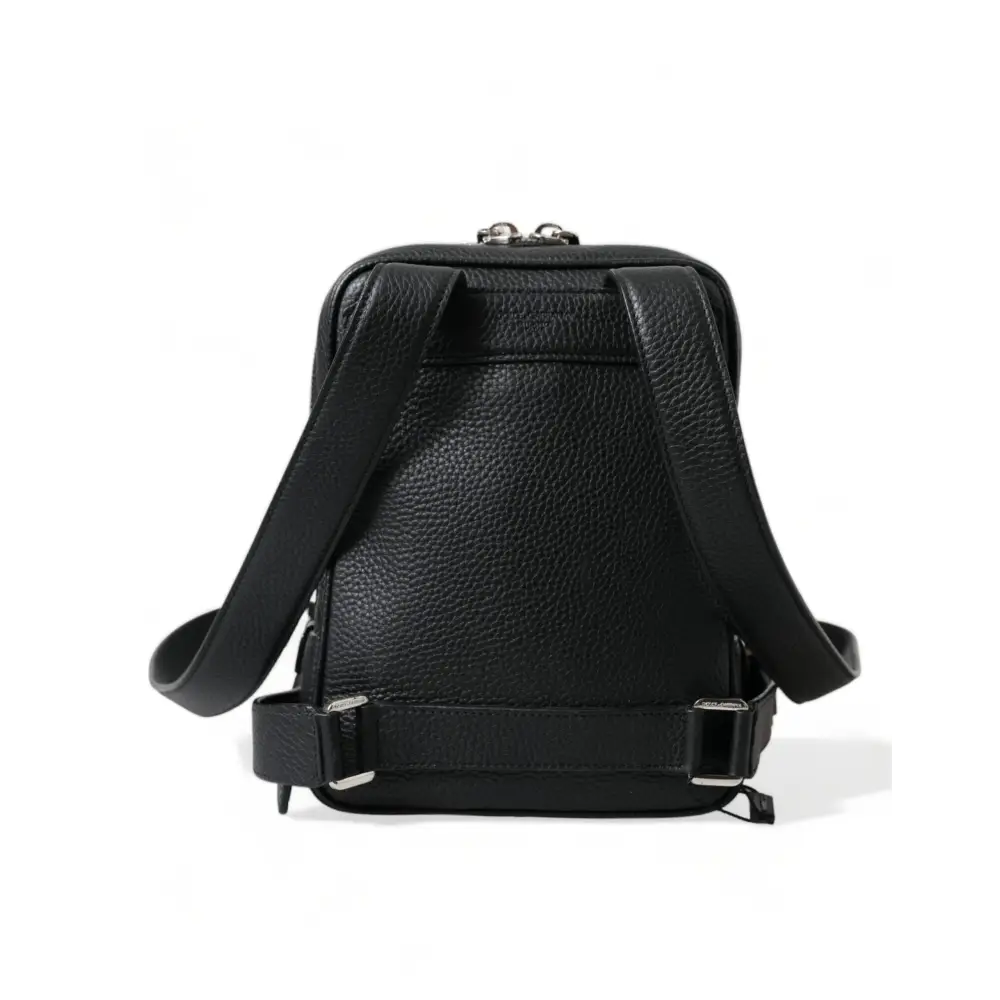 Dolce & Gabbana Schwarzes Kalbsleder Logo Palermo Rucksack Tasche