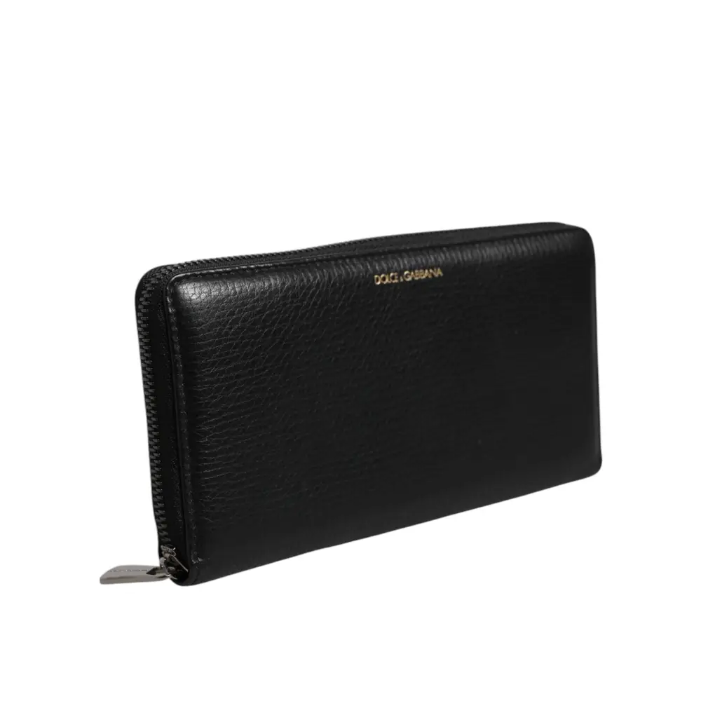 Dolce & Gabbana Schwarzes Kalbsleder Logo Zip Around Continental Brieftasche