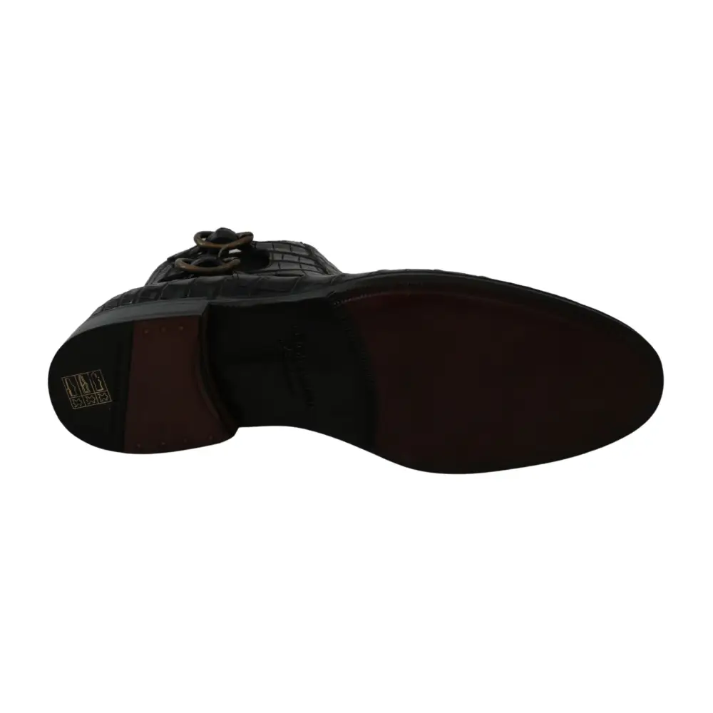 Dolce & Gabbana Schwarzes Krokodilleder Derby Stiefel Schuhe
