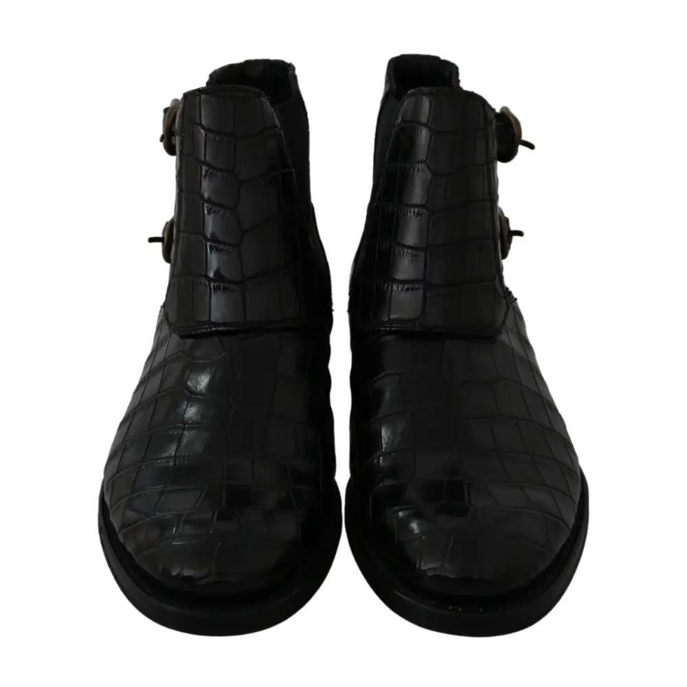 Dolce & Gabbana Schwarzes Krokodilleder Derby Stiefel Schuhe
