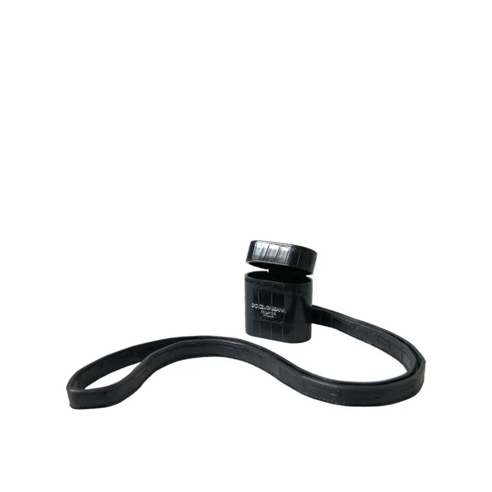Dolce & Gabbana Schwarzes Krokodilleder Silber Metall Logo Airpods Etui