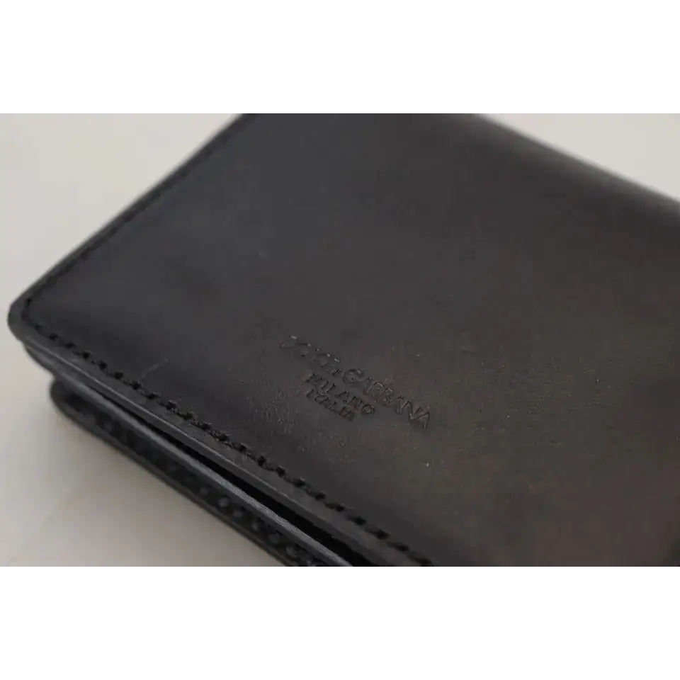 Dolce & Gabbana Schwarzes Leder Bifold Shoulder Sling Frauen Brieftasche