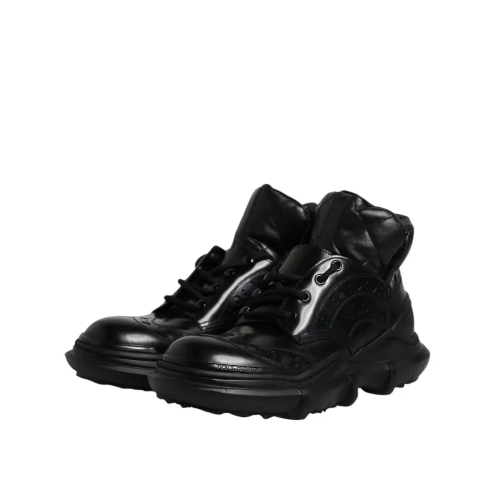 Dolce & Gabbana Schwarzes Leder Casual Herrenstiefel Schuhe - EU40/US7