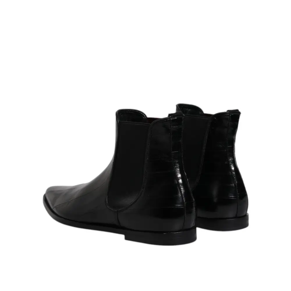 Dolce & Gabbana Schwarzes Leder Chelsea Herrenstiefel Schuhe - EU44/US11