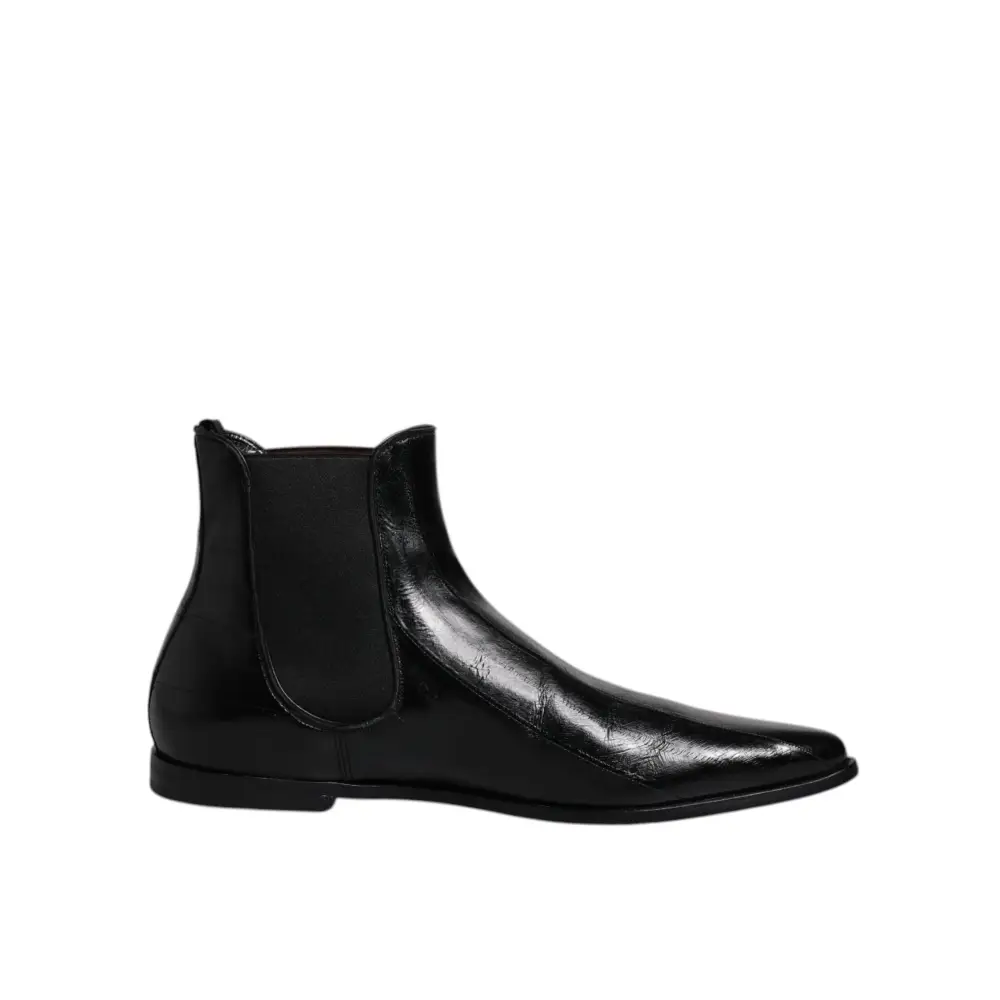 Dolce & Gabbana Schwarzes Leder Chelsea Herrenstiefel Schuhe - EU44/US11