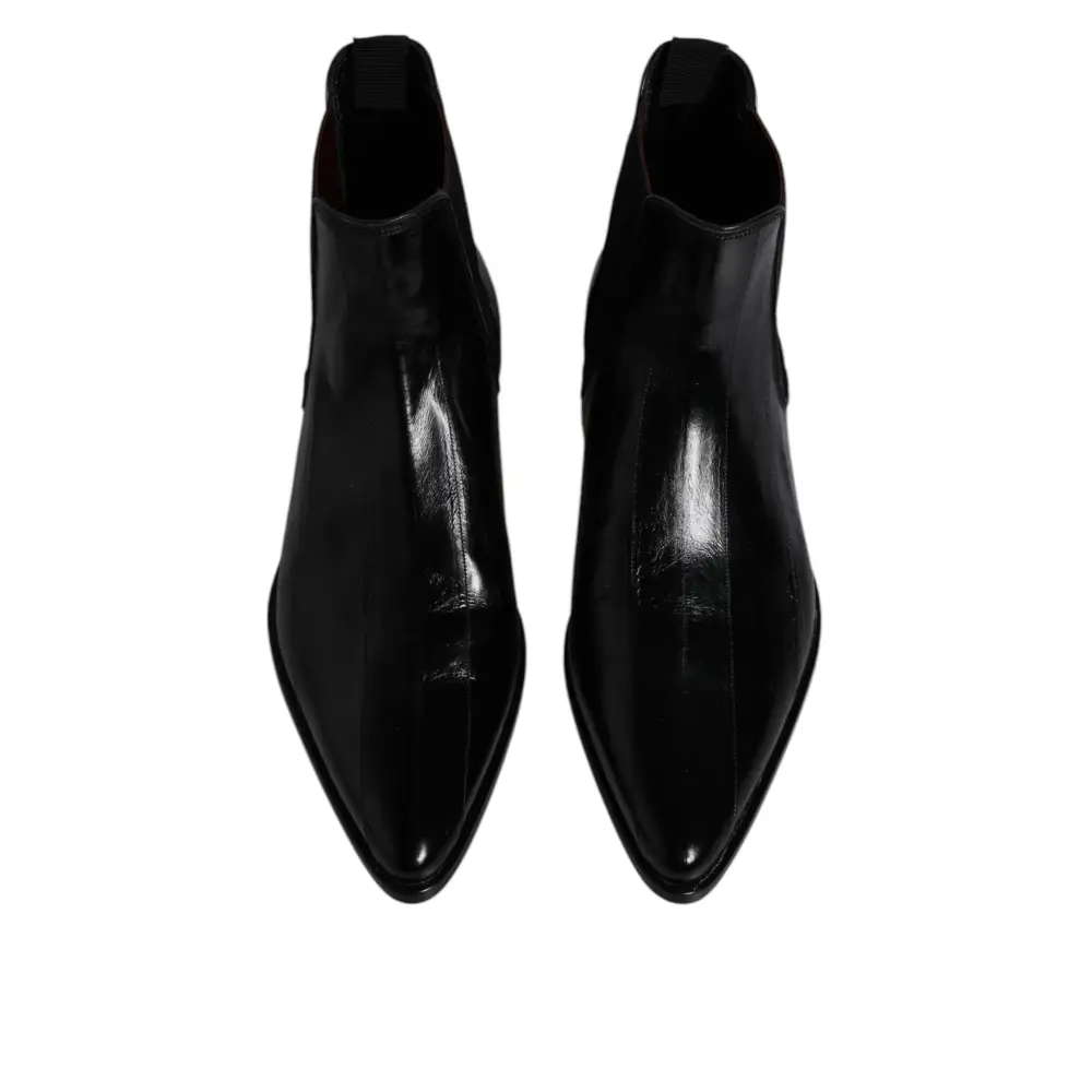 Dolce & Gabbana Schwarzes Leder Chelsea Herrenstiefel Schuhe - EU44/US11