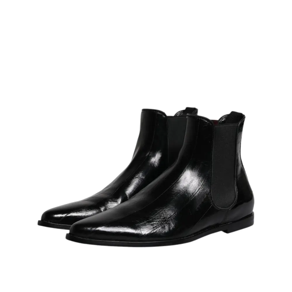 Dolce & Gabbana Schwarzes Leder Chelsea Herrenstiefel Schuhe - EU44/US11