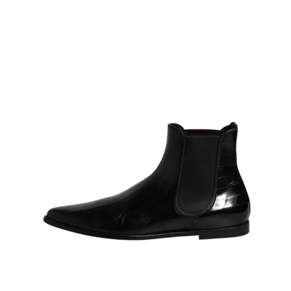 Dolce & Gabbana Schwarzes Leder Chelsea Herrenstiefel Schuhe - EU44/US11