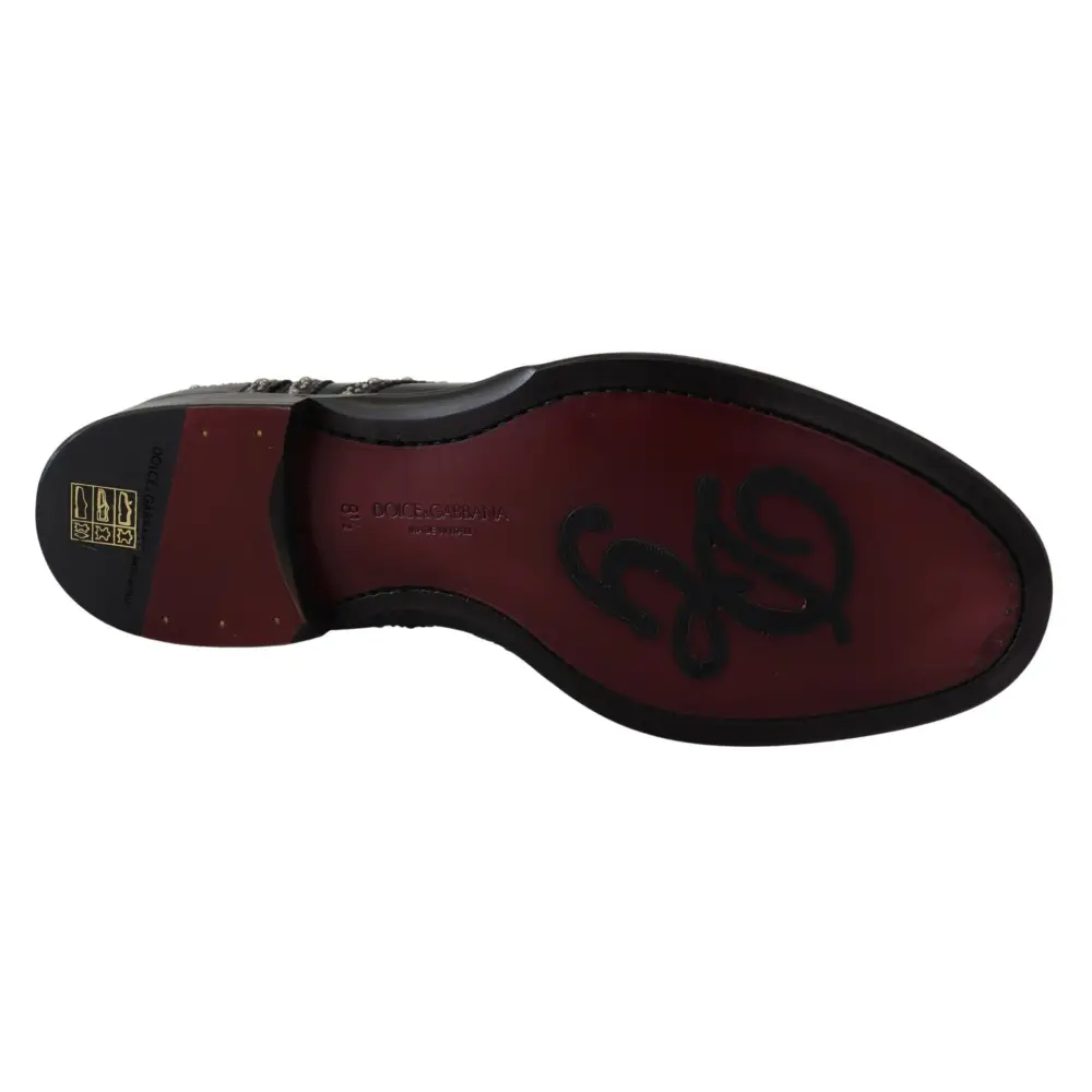 Dolce & Gabbana Schwarzes Leder Derby Kleid Nietenschuhe