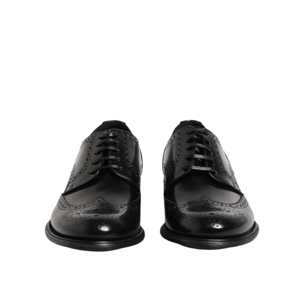 Dolce & Gabbana Schwarzes Leder Derby Wingtip Formelle Schuhe - EU 41 | US 8