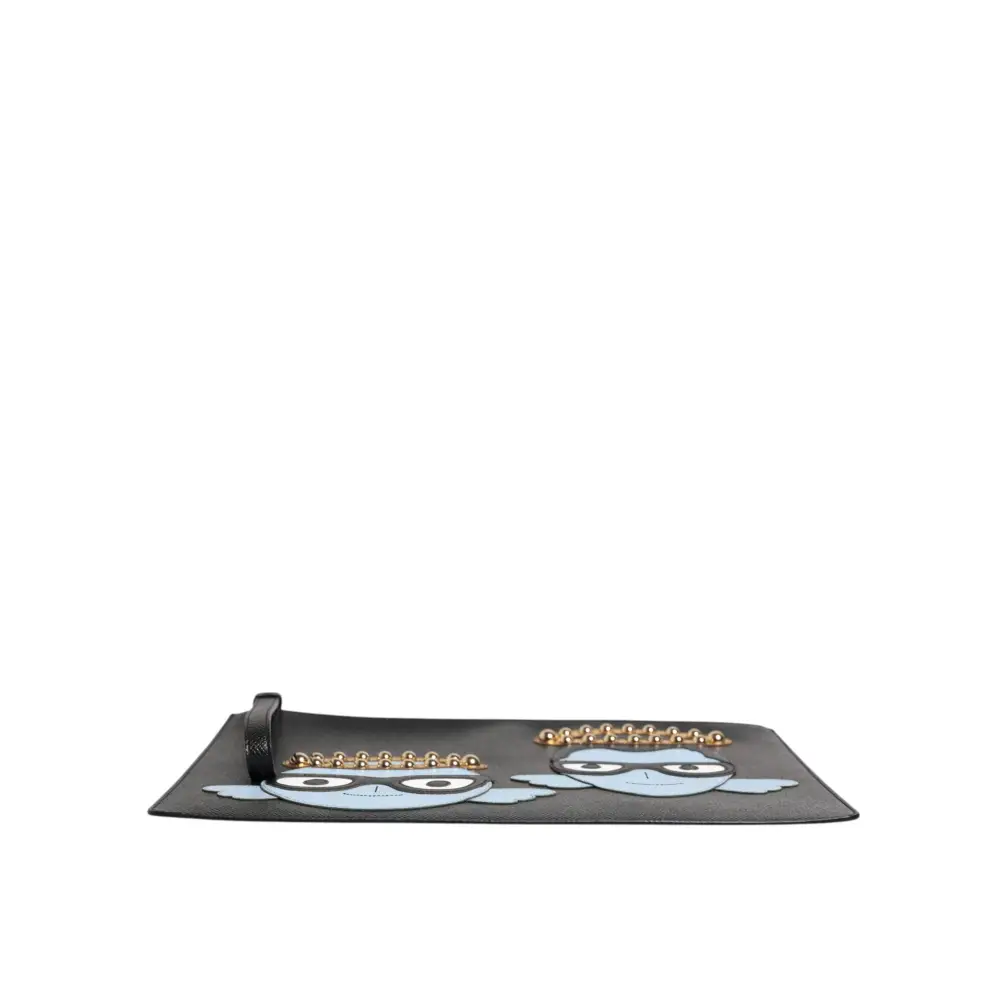 Dolce & Gabbana Schwarzes Leder #DGFAMILY verschönert Männer Zip Pouch Tasche