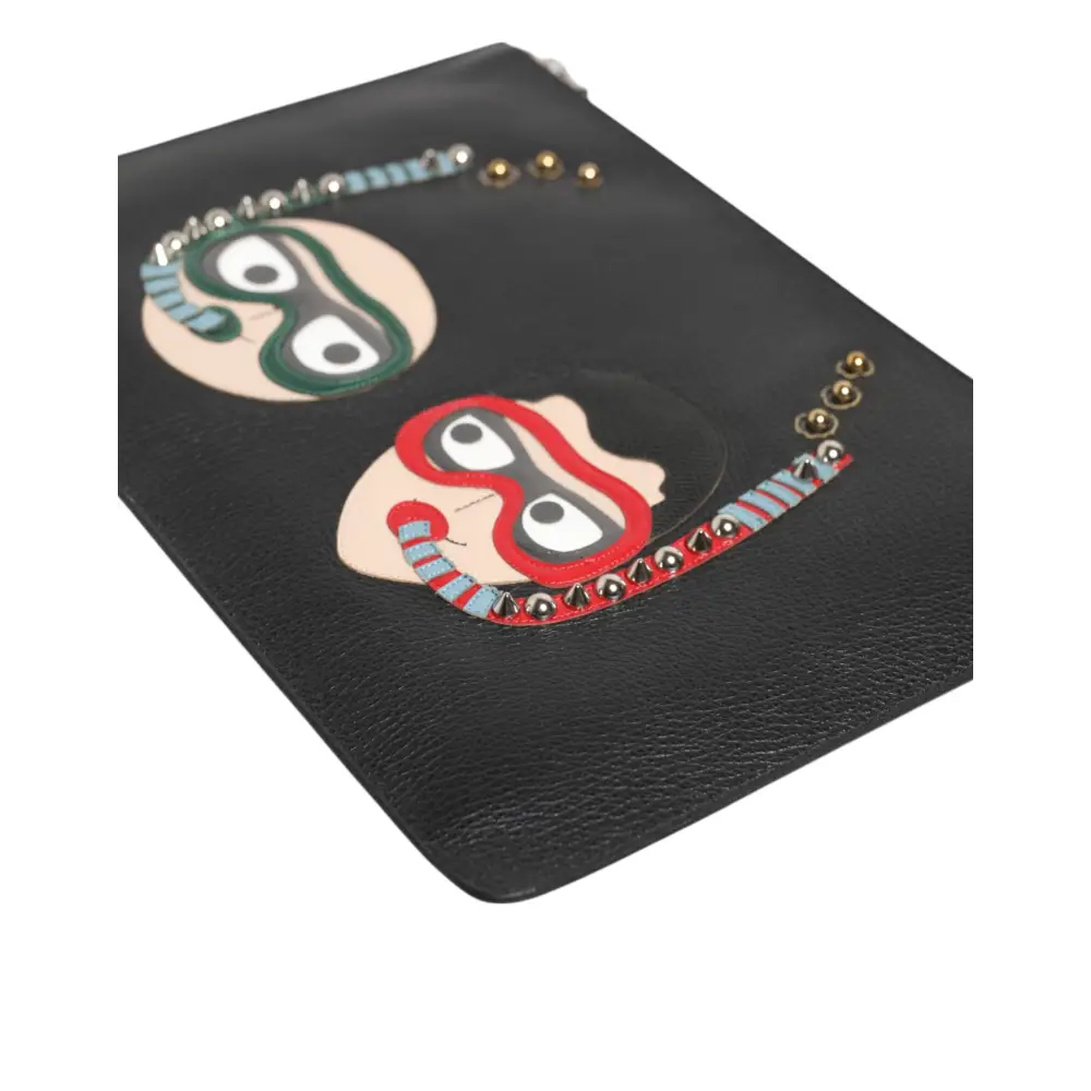 Dolce & Gabbana Schwarzes Leder #DGFAMILY Verschönerte Herren Clutch Pouch Tasche