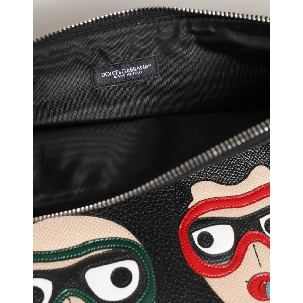 Dolce & Gabbana Schwarzes Leder #DGFAMILY Verschönerte Herren Clutch Pouch Tasche