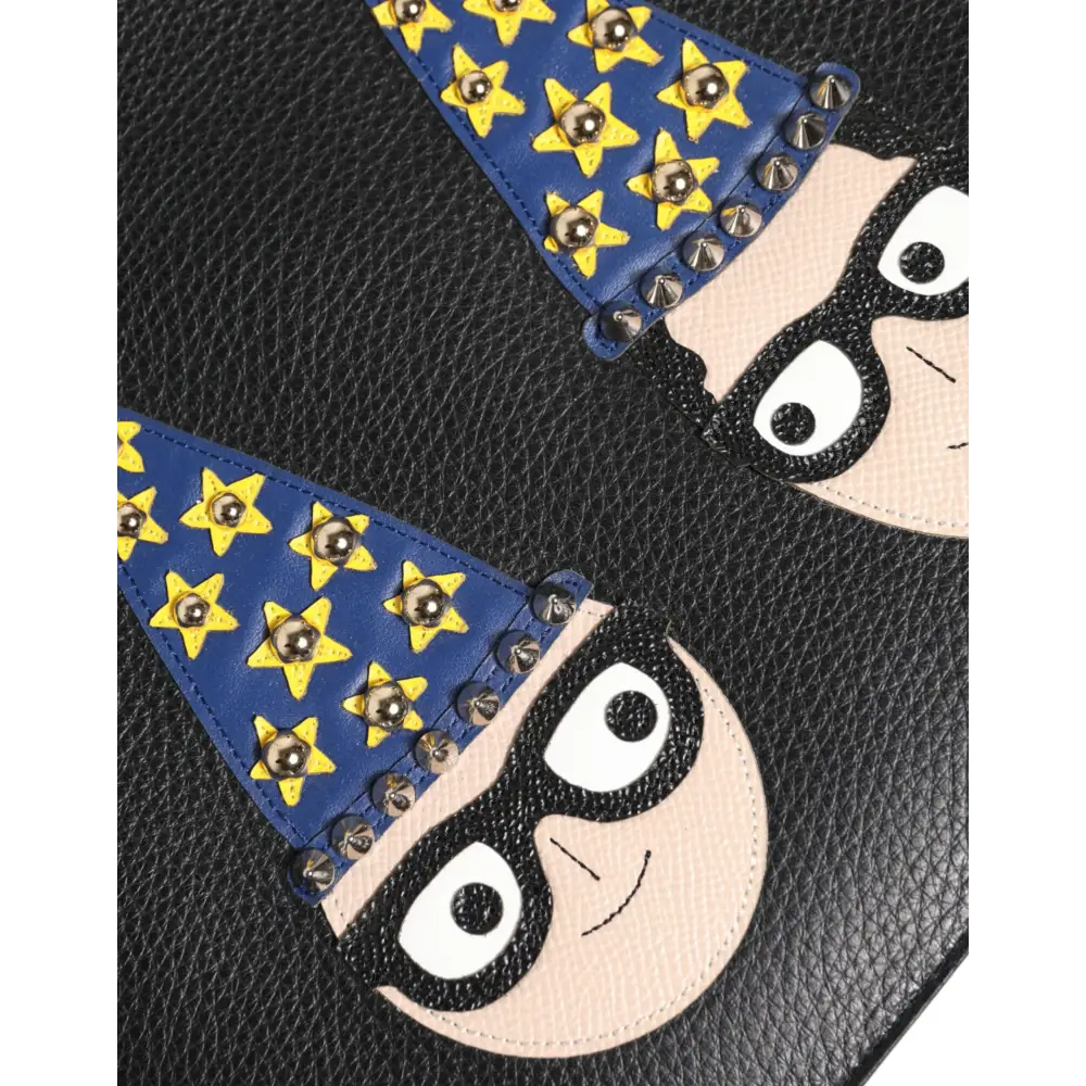 Dolce & Gabbana Schwarzes Leder #DGFAMILY Verschönerte Herren Clutch Pouch Tasche