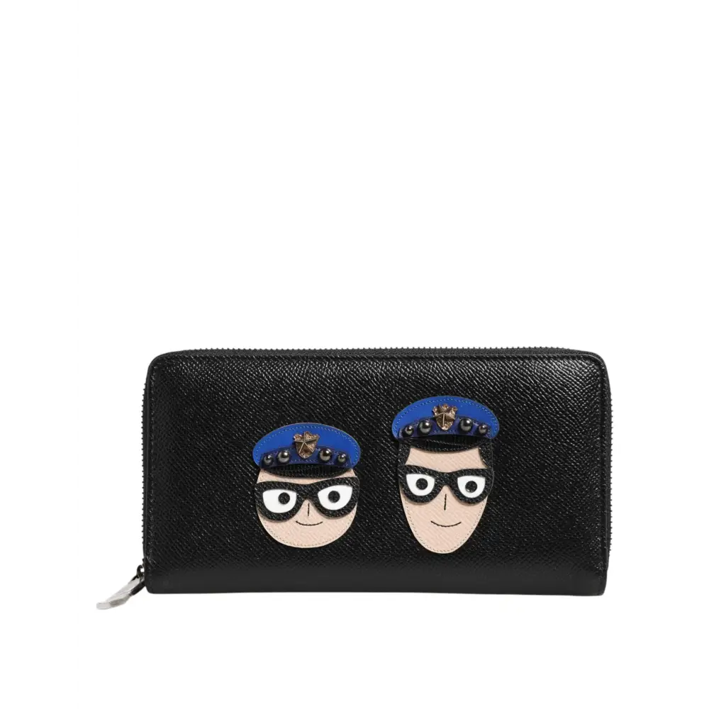 Dolce & Gabbana Schwarzes Leder #DGFAMILY Zipper Continental Herren Geldbörse