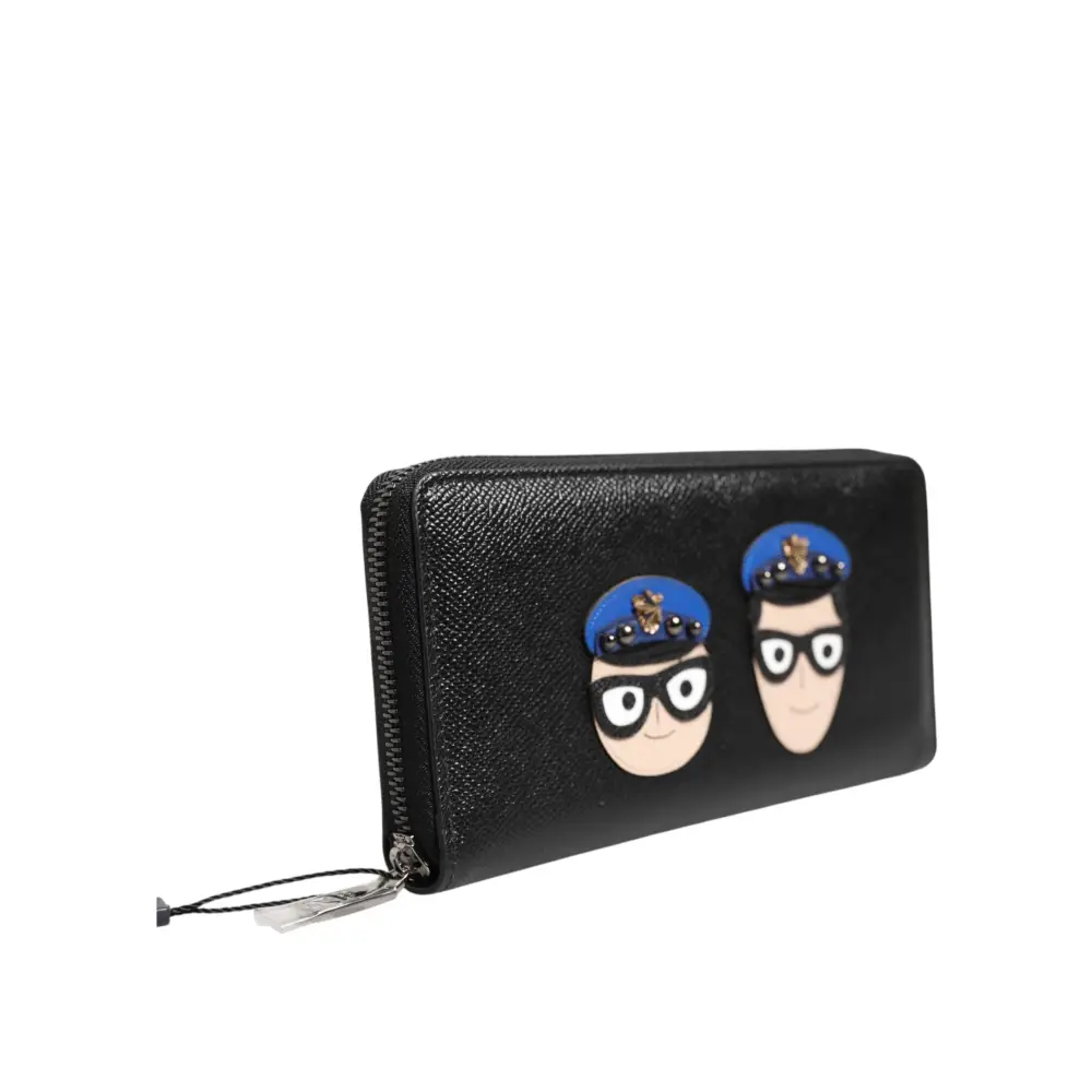 Dolce & Gabbana Schwarzes Leder #DGFAMILY Zipper Continental Herren Geldbörse