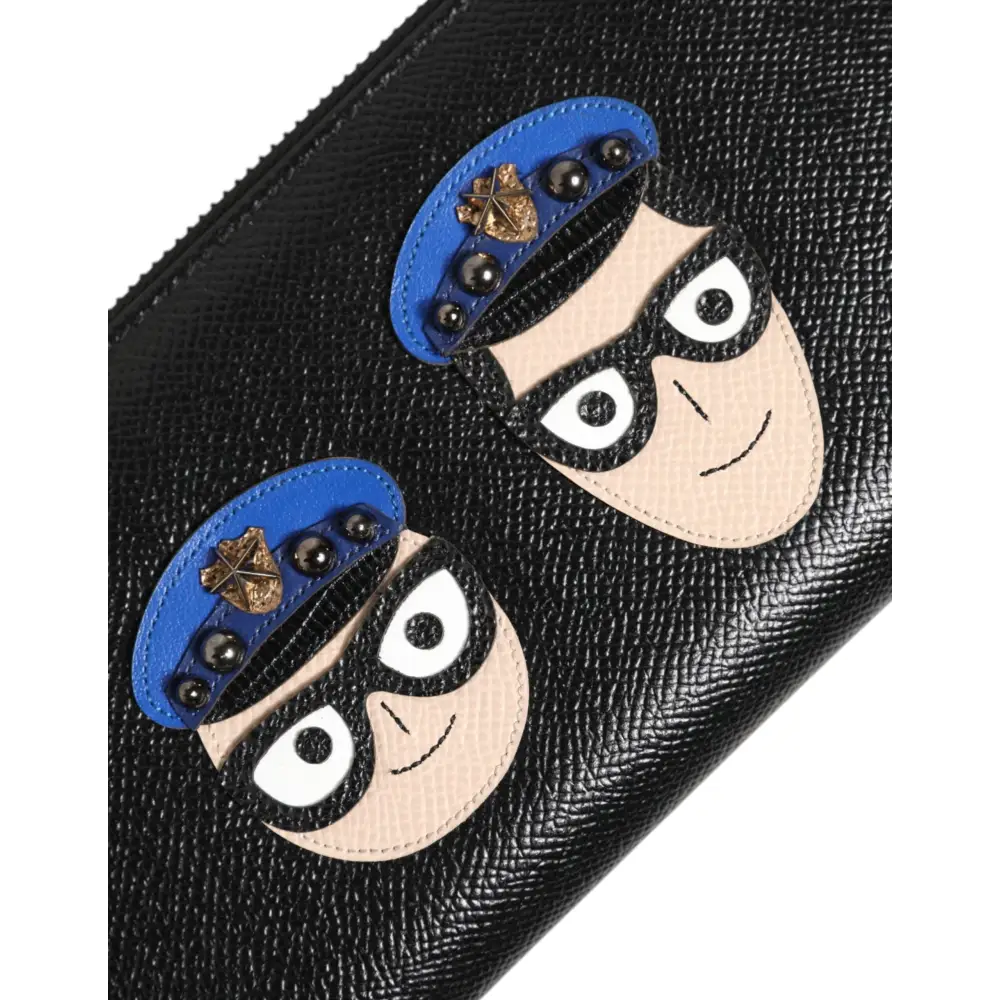 Dolce & Gabbana Schwarzes Leder #DGFAMILY Zipper Continental Herren Geldbörse