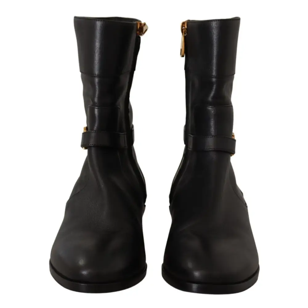 Dolce & Gabbana Schwarzes Leder Flats Logo Kurze Stiefel Schuhe - EU36/US5.5