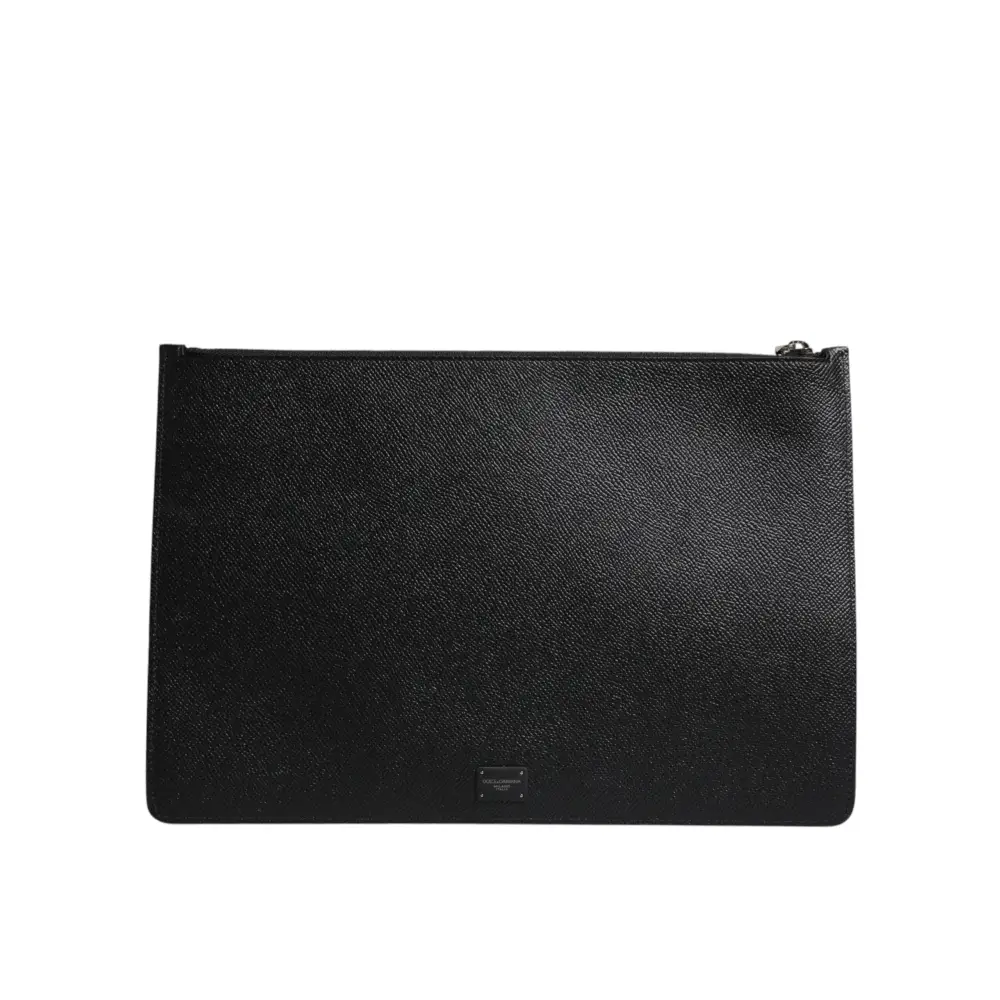 Dolce & Gabbana Schwarzes Leder Golden Pig Print Herren Clutch Pouch Borse Tasche