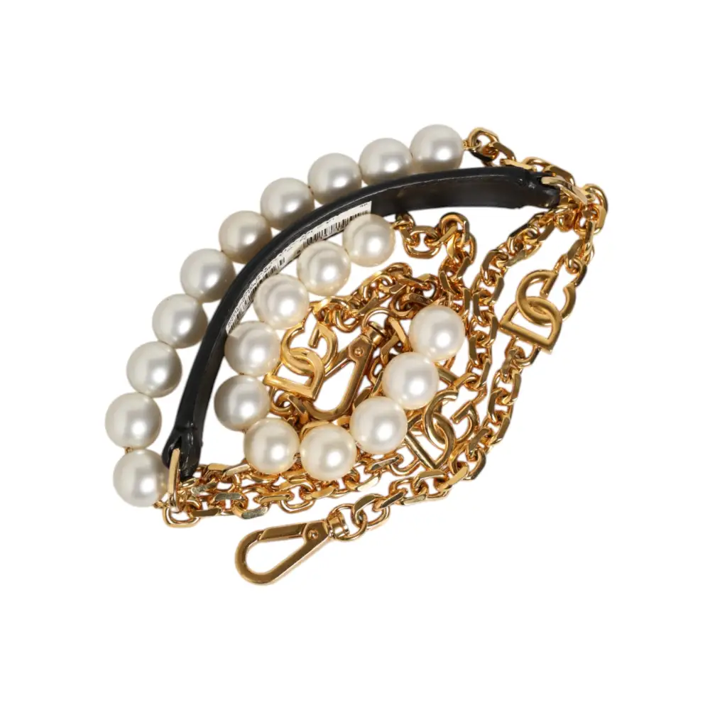 Dolce & Gabbana Schwarzes Leder Goldkette Tasche Accessoire Schulterriemen