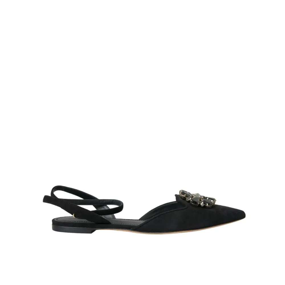 Dolce & Gabbana Schwarzes Leder Kristall Slingback Sandalen Schuhe - EU38/US7.5