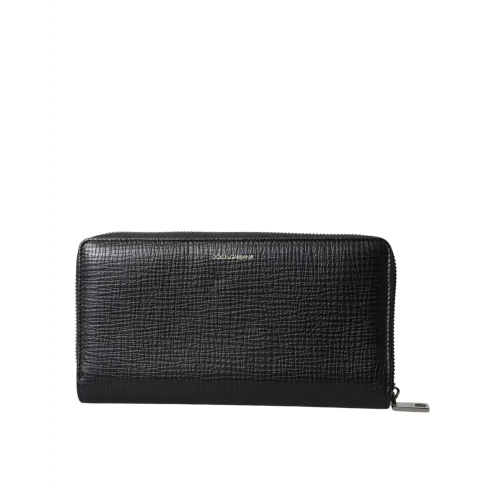 Dolce & Gabbana Schwarzes Leder Logo Patch Zip Around Continental Brieftasche