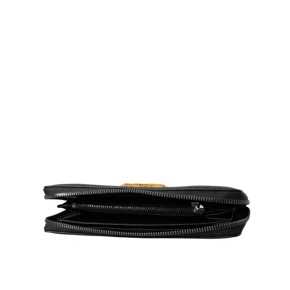 Dolce & Gabbana Schwarzes Leder Logo Patch Zip Around Continental Brieftasche