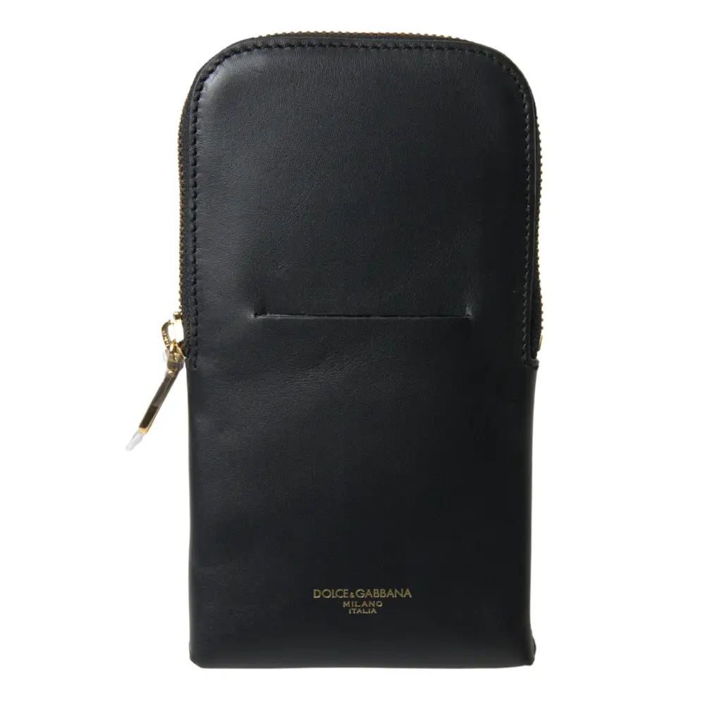 Dolce & Gabbana Schwarzes Leder Männer Geldbörse Double Belt Strap Armband Tasche