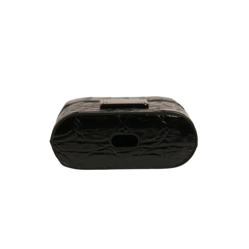 Dolce & Gabbana Schwarzes Leder Metall Logo Plaque Halter Airpods Fall