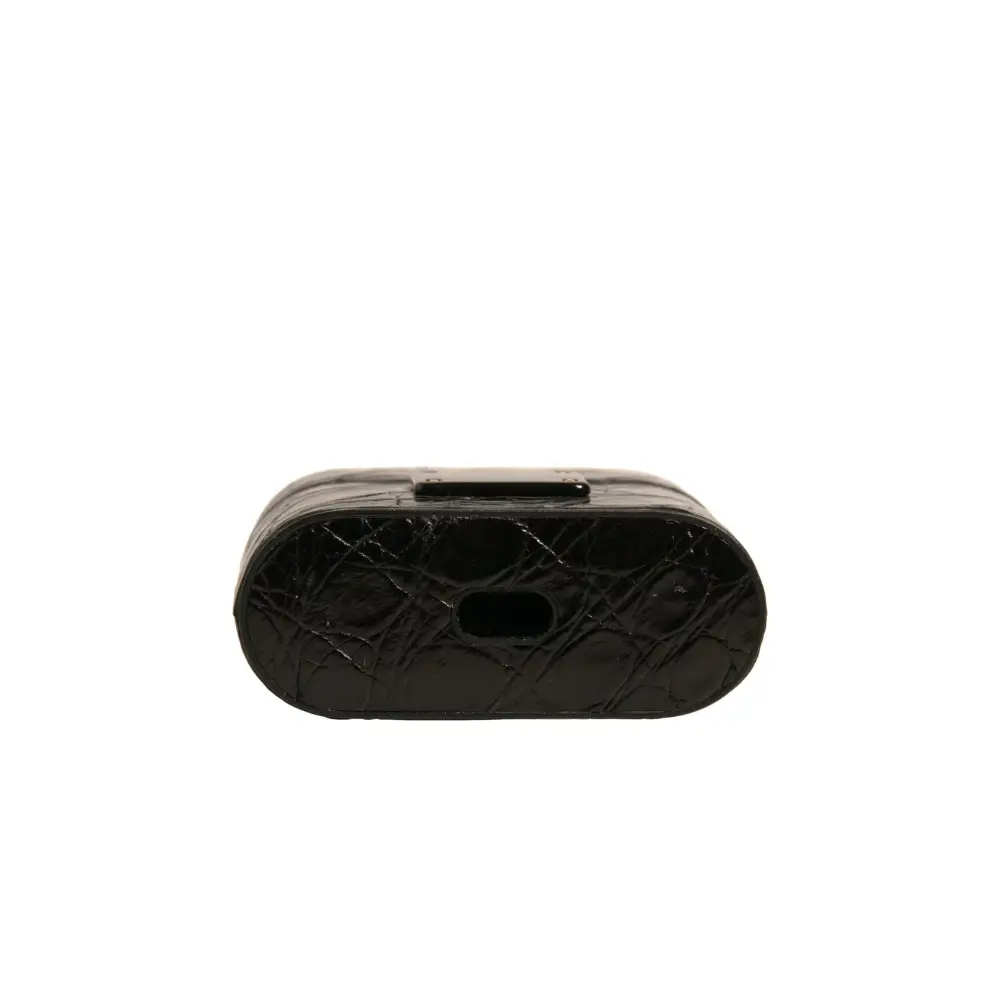 Dolce & Gabbana Schwarzes Leder Metall Logo Plaque Halter Airpods Fall