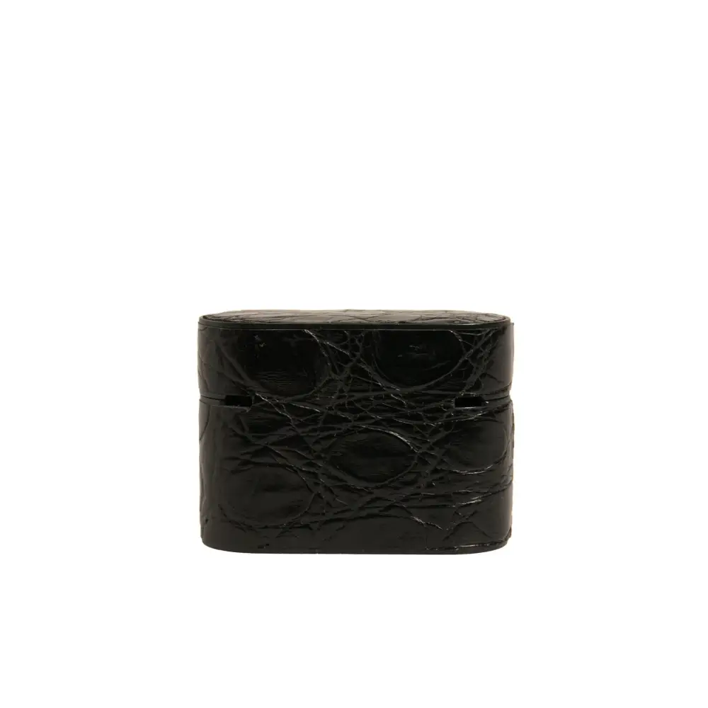 Dolce & Gabbana Schwarzes Leder Metall Logo Plaque Halter Airpods Fall