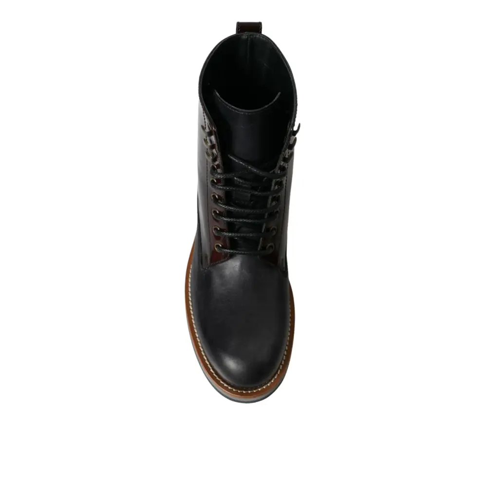 Dolce & Gabbana Schwarzes Leder Militär Kampfstiefel Schuhe - EU41.5/US8.5