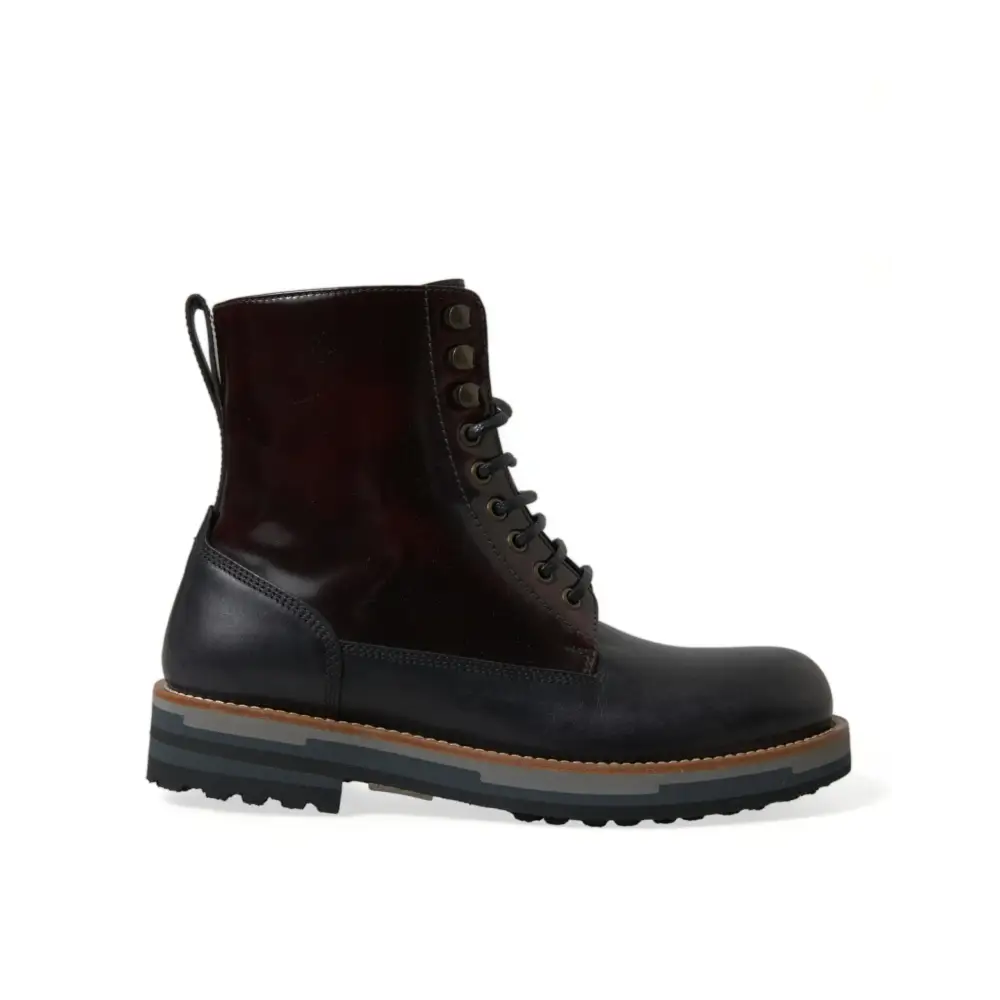 Dolce & Gabbana Schwarzes Leder Militär Kampfstiefel Schuhe - EU41.5/US8.5