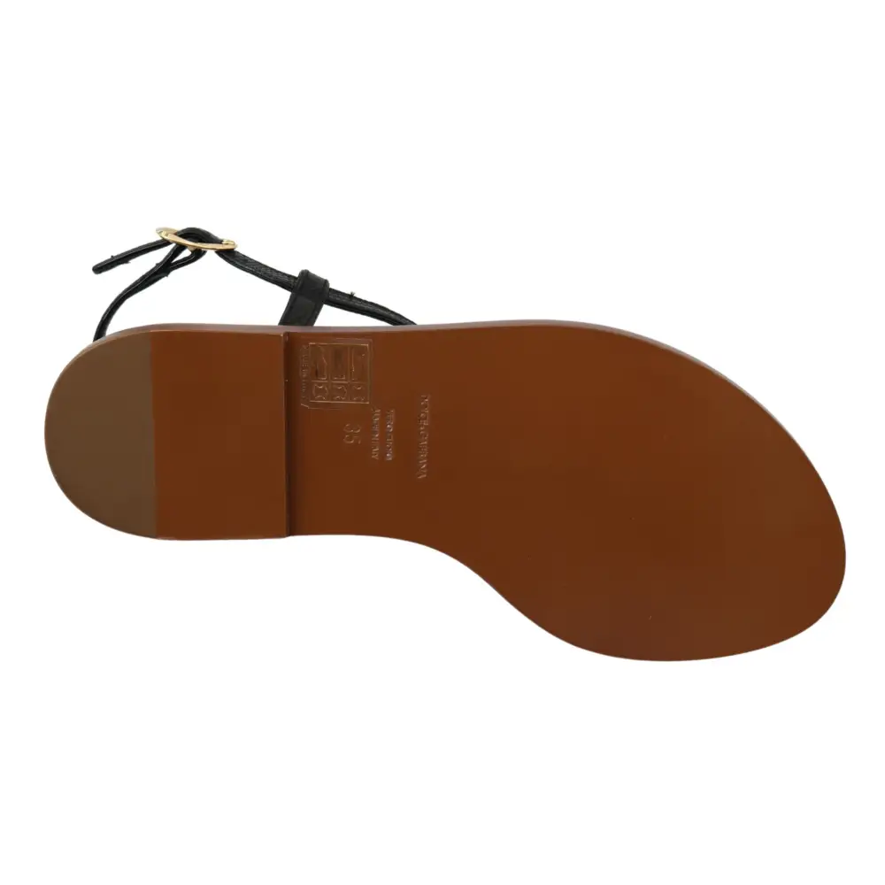 Dolce & Gabbana Schwarzes Leder Münzen Flip Flops Sandalen Schuhe - EU35/US4.5