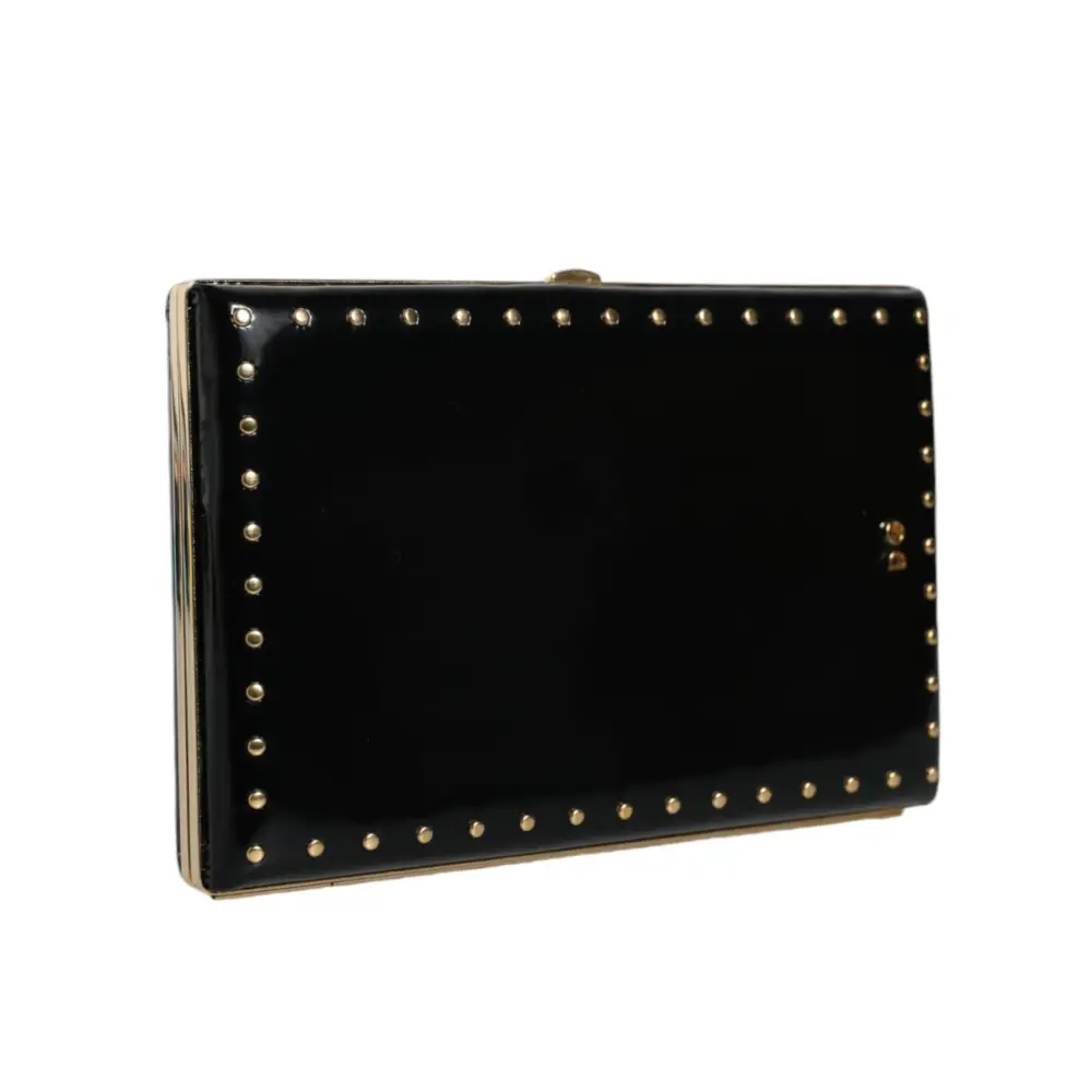 Dolce & Gabbana Schwarzes Leder Nieten Goldrahmen Clutch Abendtasche Tasche