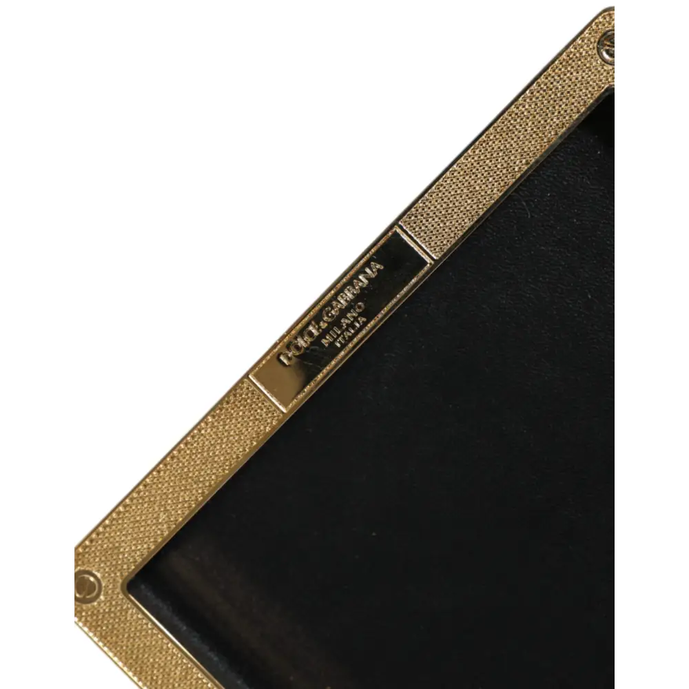 Dolce & Gabbana Schwarzes Leder Nieten Goldrahmen Clutch Abendtasche Tasche