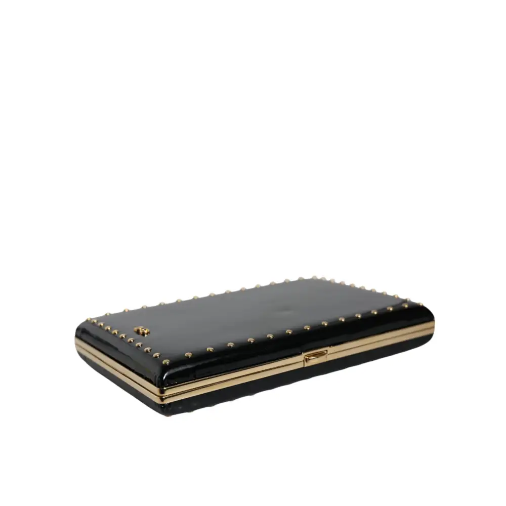 Dolce & Gabbana Schwarzes Leder Nieten Goldrahmen Clutch Abendtasche Tasche