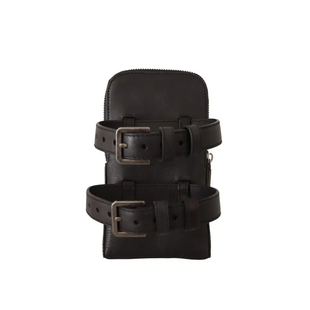 Dolce & Gabbana Schwarzes Leder Portemonnaie Double Belt Strap Multi Kit Wallet