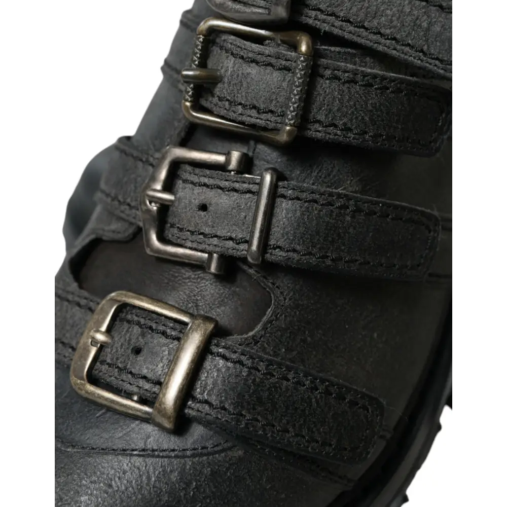 Dolce & Gabbana Schwarzes Leder Riemen Männer Stiefelette Schuhe - EU42.5/US9.5